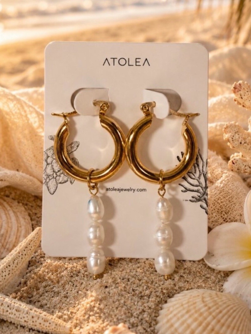 Atolea Gold Hoop Earrings with Pearl Drops